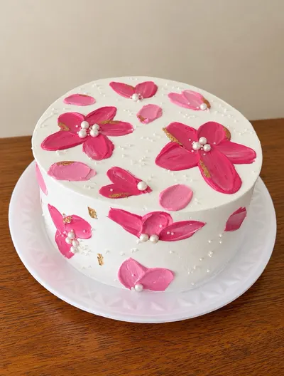 Bolo decorado com flores e pérolas